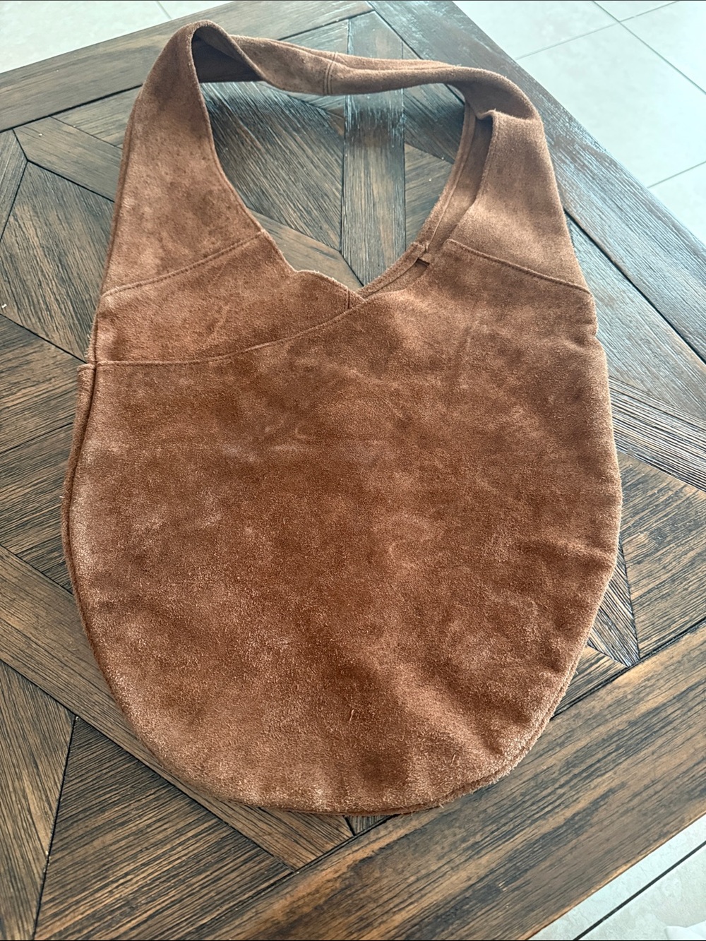 Lillian Vernon Brown Suede Hobo Bag Boho Shoulder Purse Large